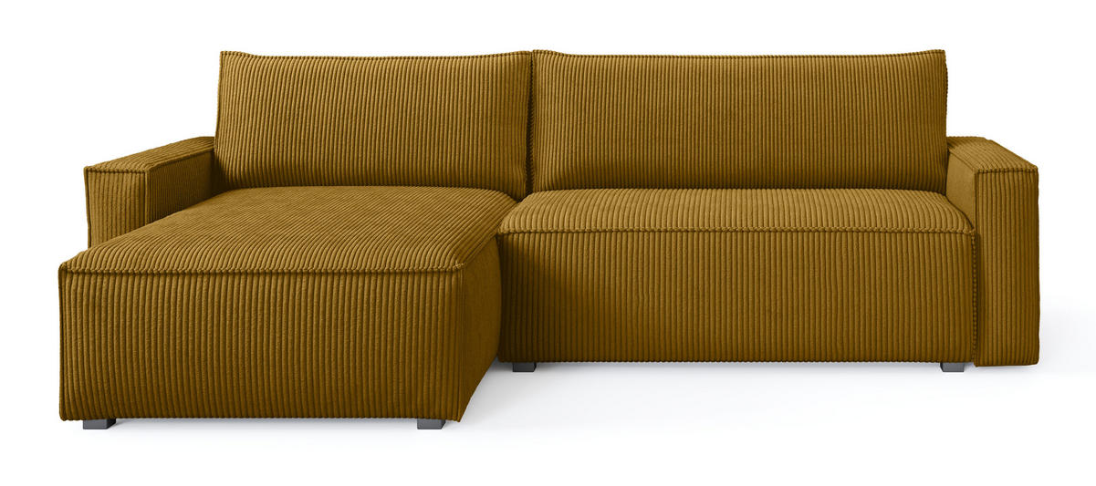 ROHOVÁ SEDAČKA BESMIR žlutá - šedá/žlutá, dřevo/textil (275/148cm) - MASSENO