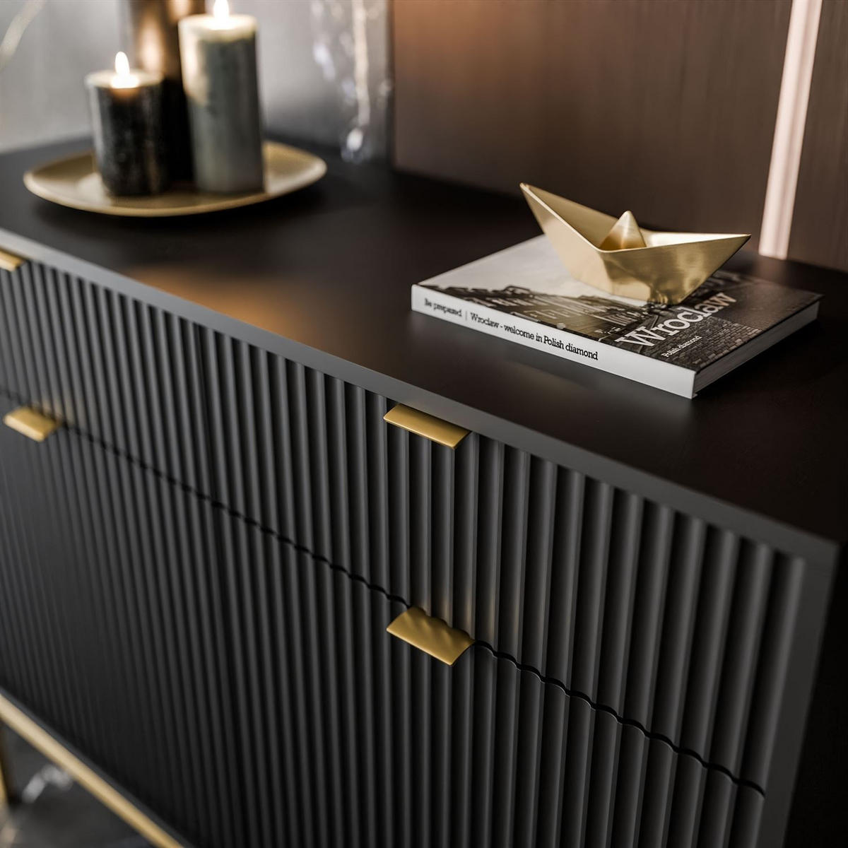 KOMMODE CORTADO GOLD KSZ104 MIT SCHUBLADEN SCHWARZ - Schwarz, Holzwerkstoff (104/83/39cm) - Lookway