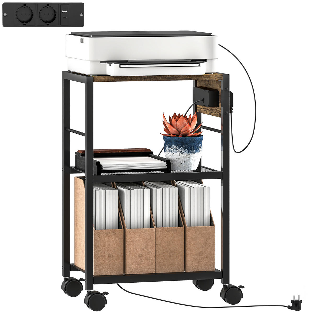 DRUCKERSTÄNDER DE-09734 Rustikalbraun - Braun, Holzwerkstoff/Metall (28/64.5/42cm) - ComfortXL