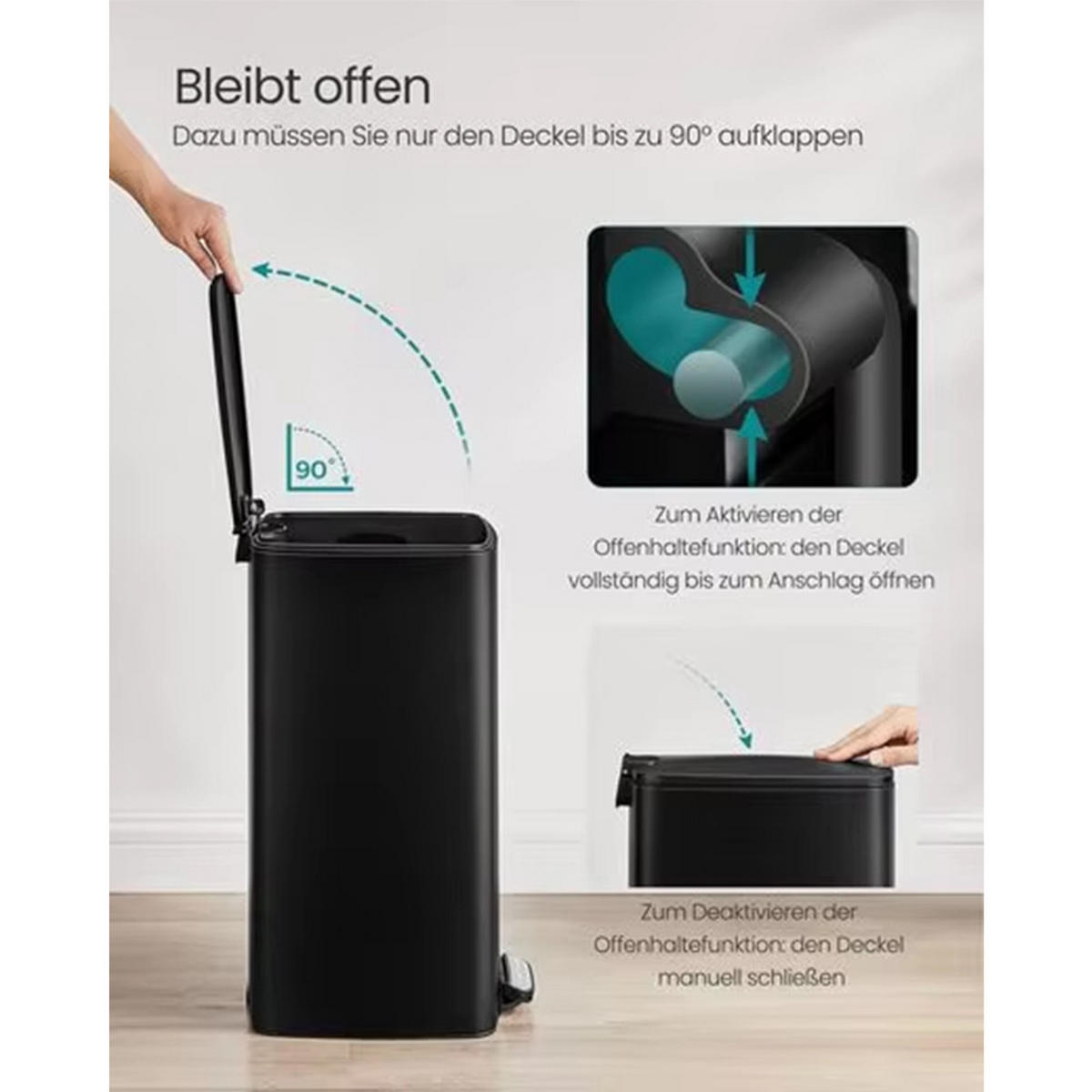 MÜLLEIMER 30 L Küche Tretmülleimer Stahl modern - Schwarz, Kunststoff (34/54.4/28.5cm) - Kaket