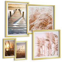 BILDER SET 5er Set - 50x50 cm & 20x30 cm & 40x60 cm Goldrahmen - Boho-Grasfeld-Sonnenuntergang - Goldfarben, Kunststoff (40/60cm) - TULUP