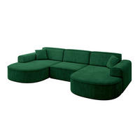 WOHNLANDSCHAFT MARI-U1 - 303x171x79 cm Dunkelgrün Velours - Dunkelgrün/Schwarz, Holzwerkstoff/Kunststoff (303/79/171cm) - ALTDECOR