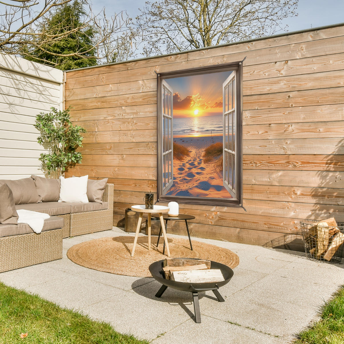 GARTENPOSTER Durchblick - Strand - Dünen - Sonnenuntergang 80x120 cm - Orange, Kunststoff (80/120/0.2cm) - OnlyWow