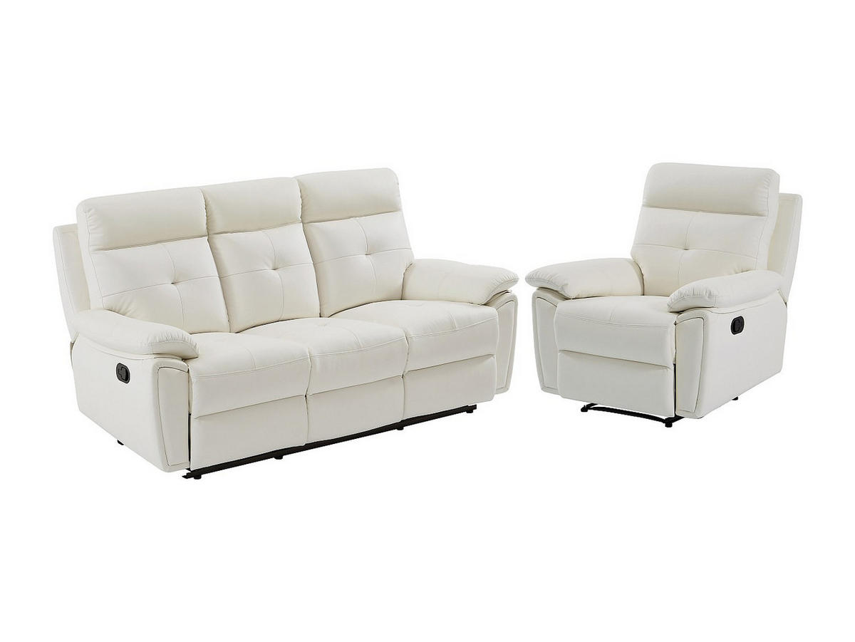 SOFAGARNITUR mit Relaxfunktion - 4 Personen-Sitzer - Leder - Weiß - - Weiß, Leder (92/101/92cm) - Vente-Unique