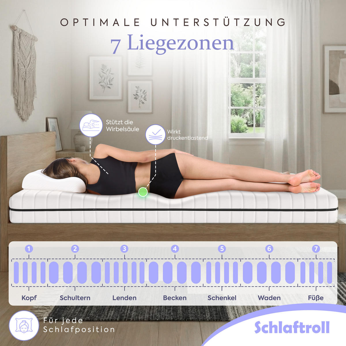 KALTSCHAUMMATRATZE 90x200 18 cm H3 für eine festere Unterstützung - Weiß, Textil (90/200cm) - Schlaftroll