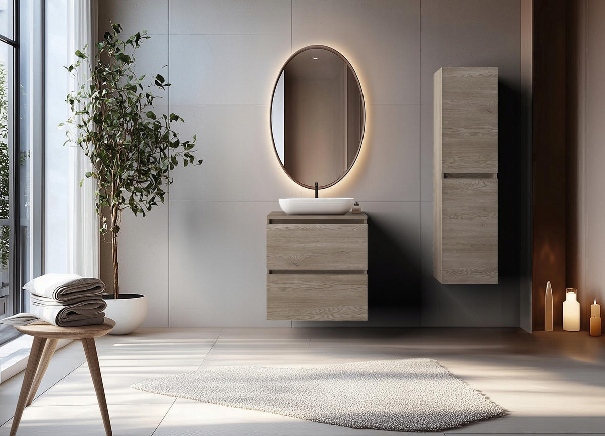 WASCHBECKUNTERSCHRANK SIMPLE 60cm mit Waschbecken Dunkel Eiche - Wildeiche, Holz (60/62/46cm) - Rodan