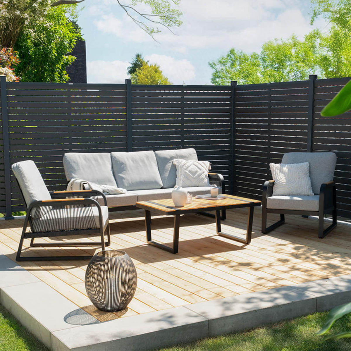 GARTENLOUNGE Aluminium MARABA - Für 5 Personen - Schwarz, Kunststoff/Metall - Home Deluxe
