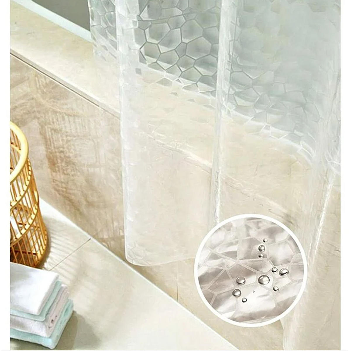 DUSCHVORHANG PEVA 3D transparent schimmelresistent antibakteriell wasserdicht waschbar mit Ringen - Transparent, Kunststoff (180/180cm) - MCBOSON