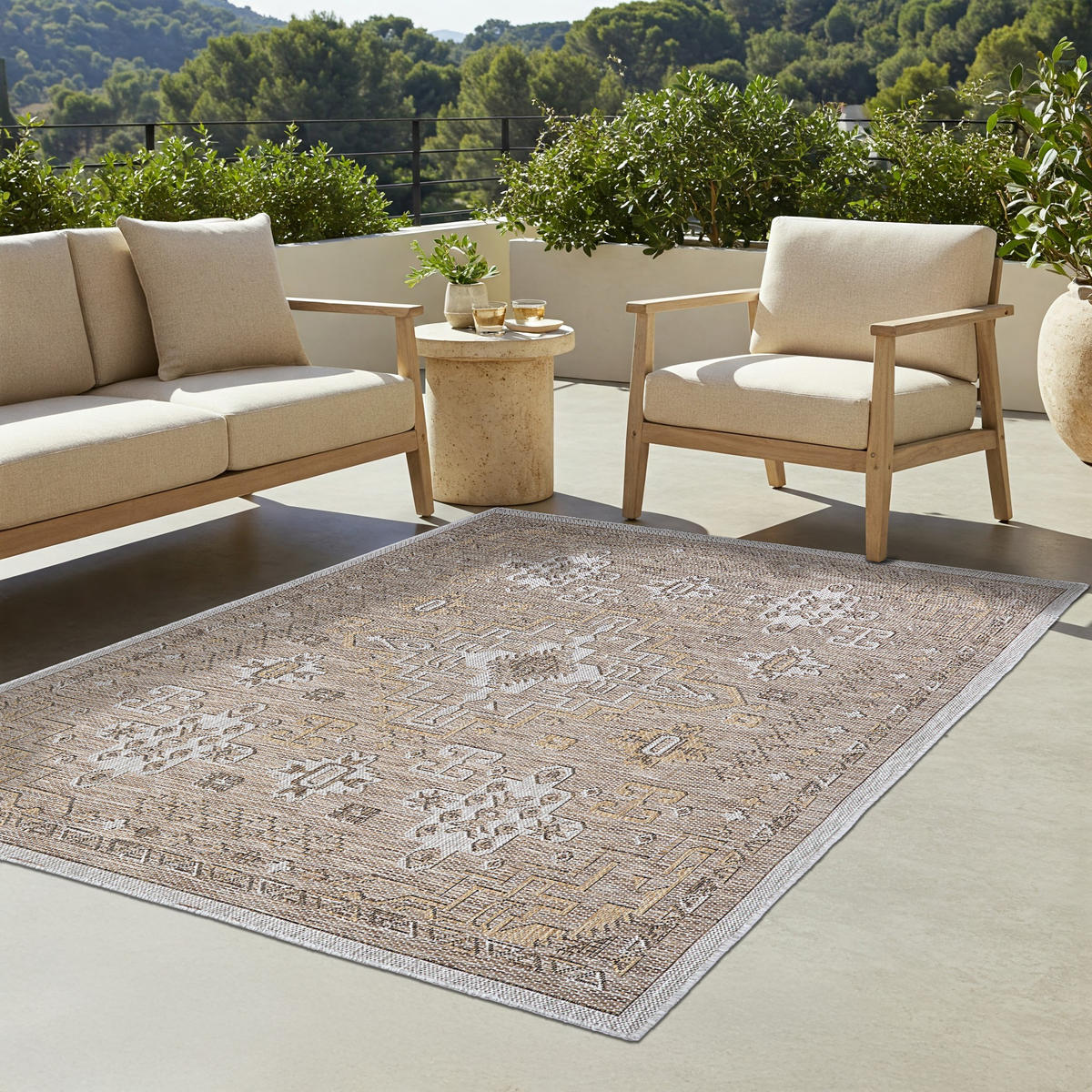 TAPISO YUCANA Braun Outdoor Teppich Flachgewebe 80/150 cm - Braun, Kunststoff (80/150cm) - Tapiso