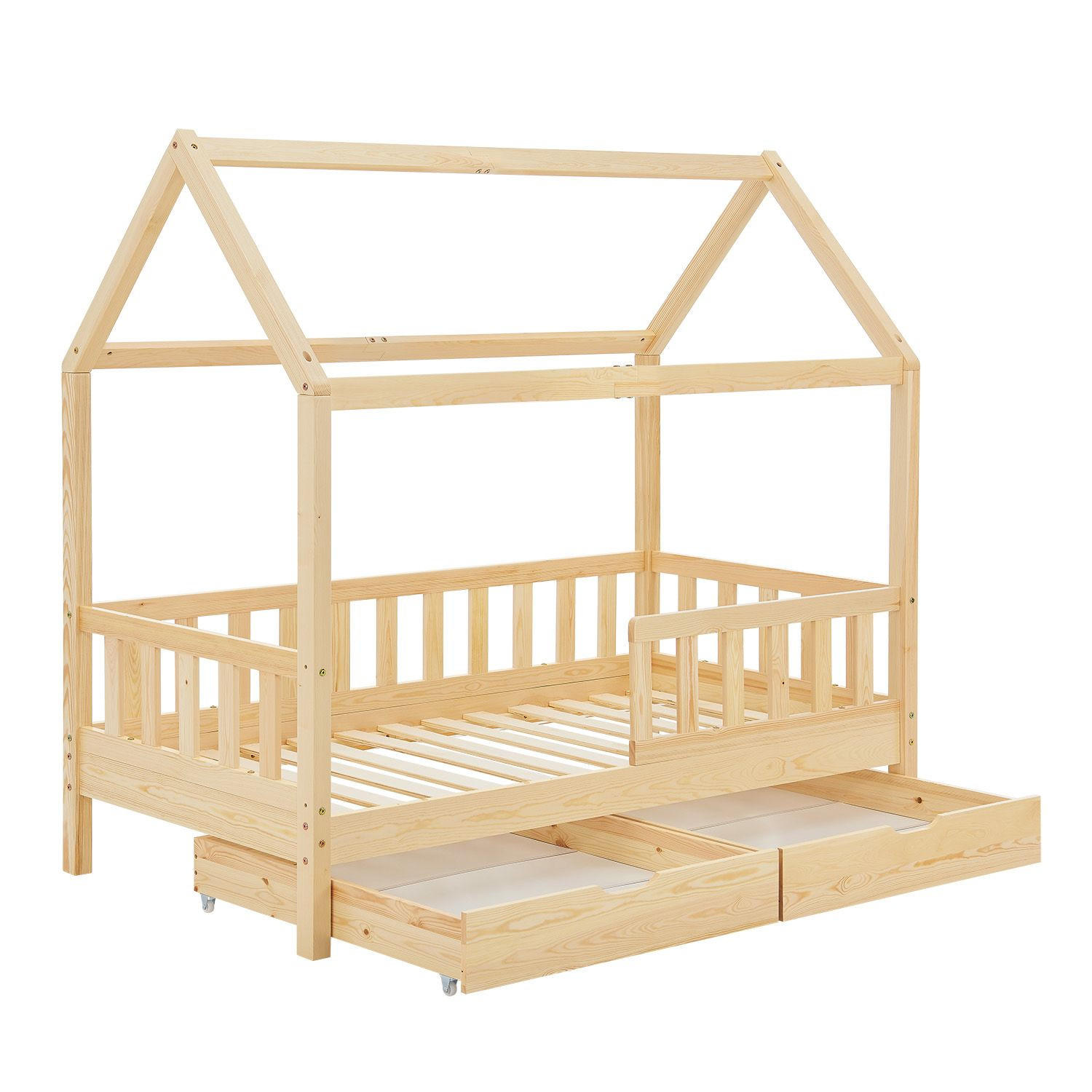 KINDERBETT Marli natur 90x200 cm mit Bettkasten - Naturfarben, Holz (90/200cm) - Juskys