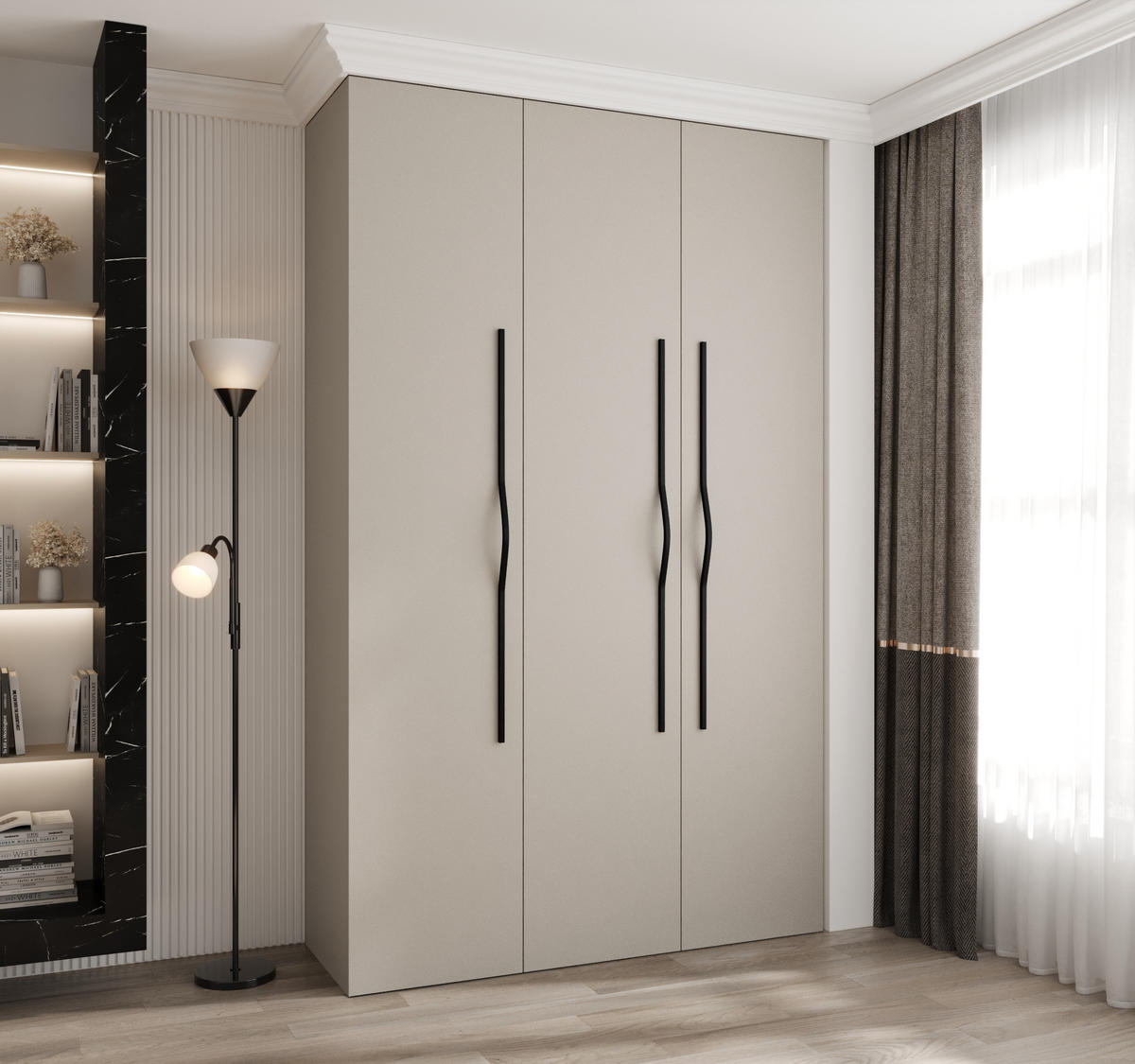 DREHTÜRENSCHRANK 245,5/150/40 3-türig - Kaschmir/Schwarz, Holz/Metall (150/245.5/40cm) - Abiks Möbel