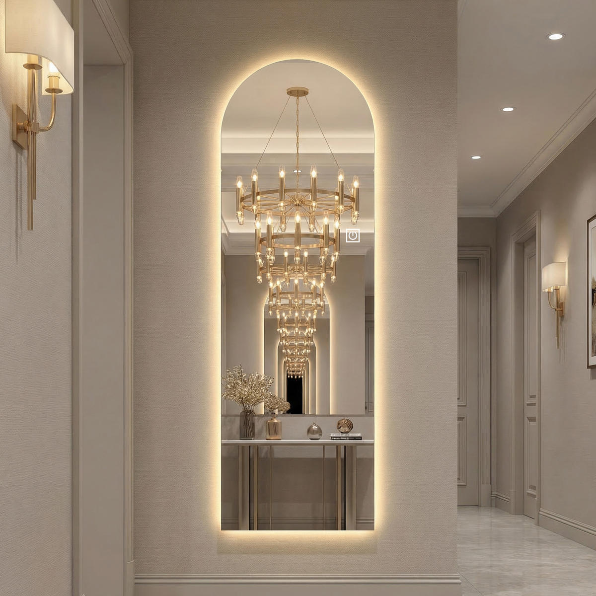 STANDSPIEGEL LED bogenförmig – Ganzkörperspiegel dimmbar, hochauflösend, bruchsicher, freistehend oder Wandmontage, hell beleuchtet - Silberfarben, Glas (50/3/165cm) - Ej. Life