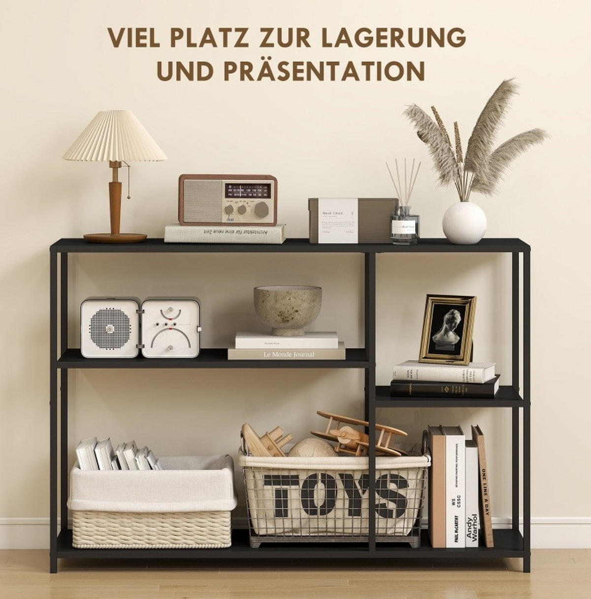 KONSOLENTISCH 110/30/75 cm in Schwarz aus Stahl mit 4 Ablagen - Schwarz, Metall (30/110/75cm) - Flora Grace