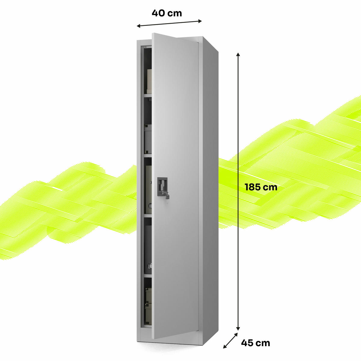 AKTENSCHRANK mit 4 Einlegeböden Hellgrau Stahl 40x185x45cm - Hellgrau, Metall (40/185/45cm) - Muralo