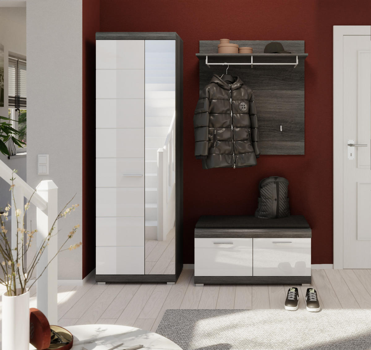 GARDEROBENKOMBINATION 3tlg. Scout Garderobe in Rauchsilber Nb. und weiß HG B/H/T: 167x197x40 cm - Anthrazit, Holzwerkstoff (167/197/40cm)