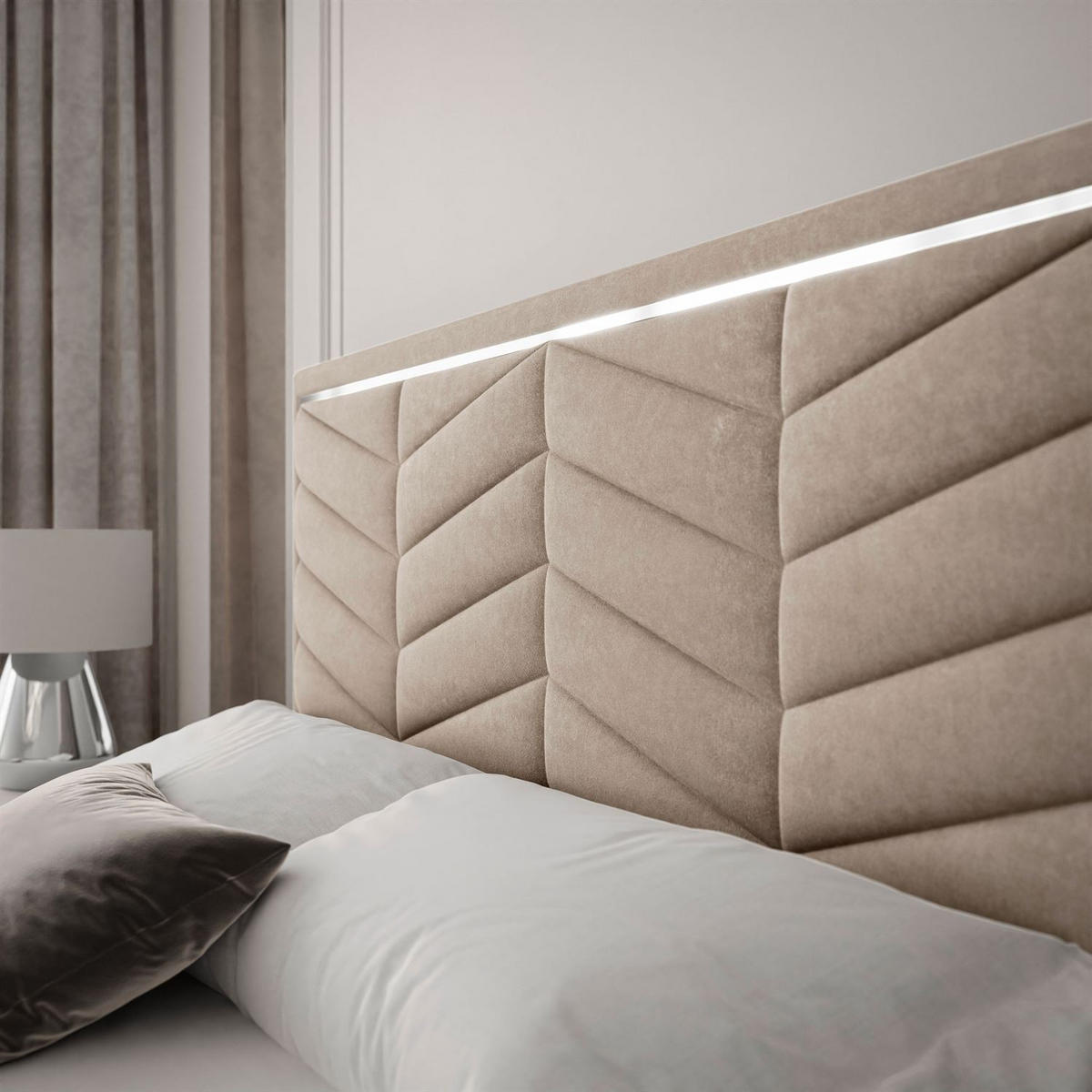 POLSTERBETT AURORA II 140x200 mit Bettkasten Boston Trufa - Beige, Textil (140/200cm) - Lookway