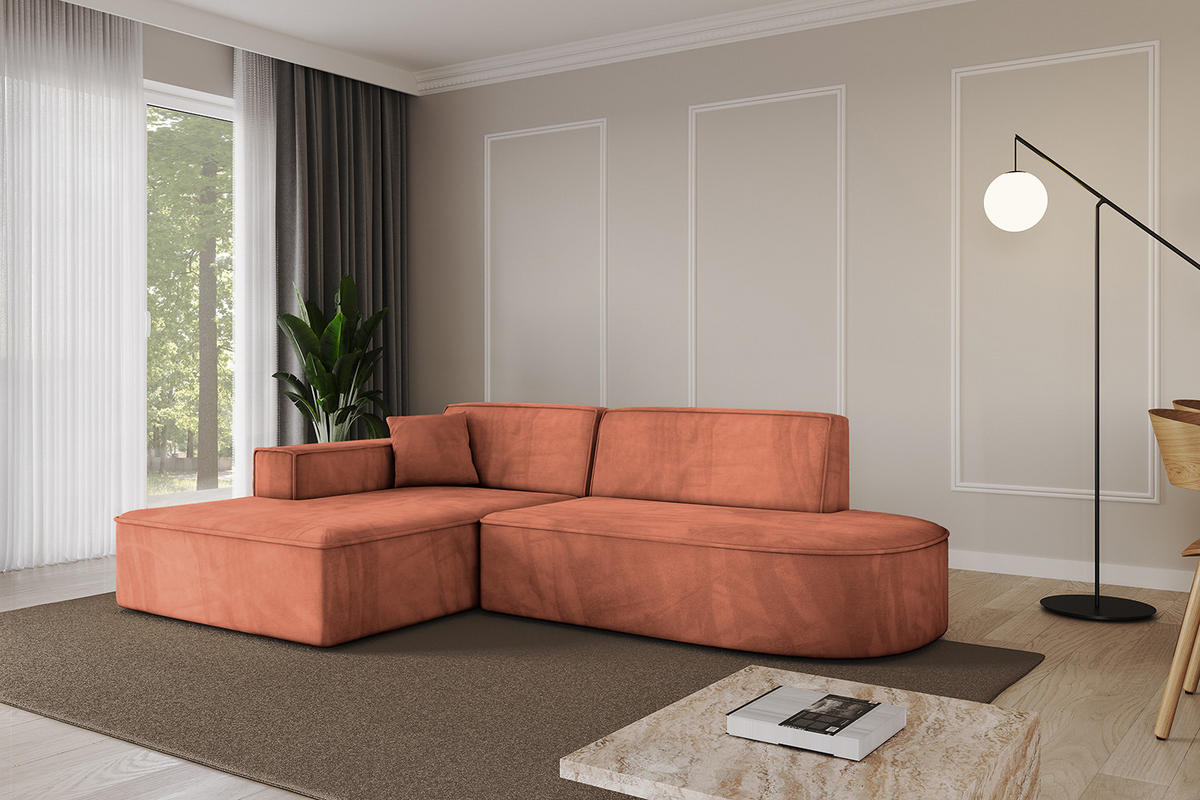 ECKSOFA Ottomane Links IREA-L1-v4 - 232x165x77 cm Apricot - Koralle, Holzwerkstoff/Textil (232/165cm) - ALTDECOR