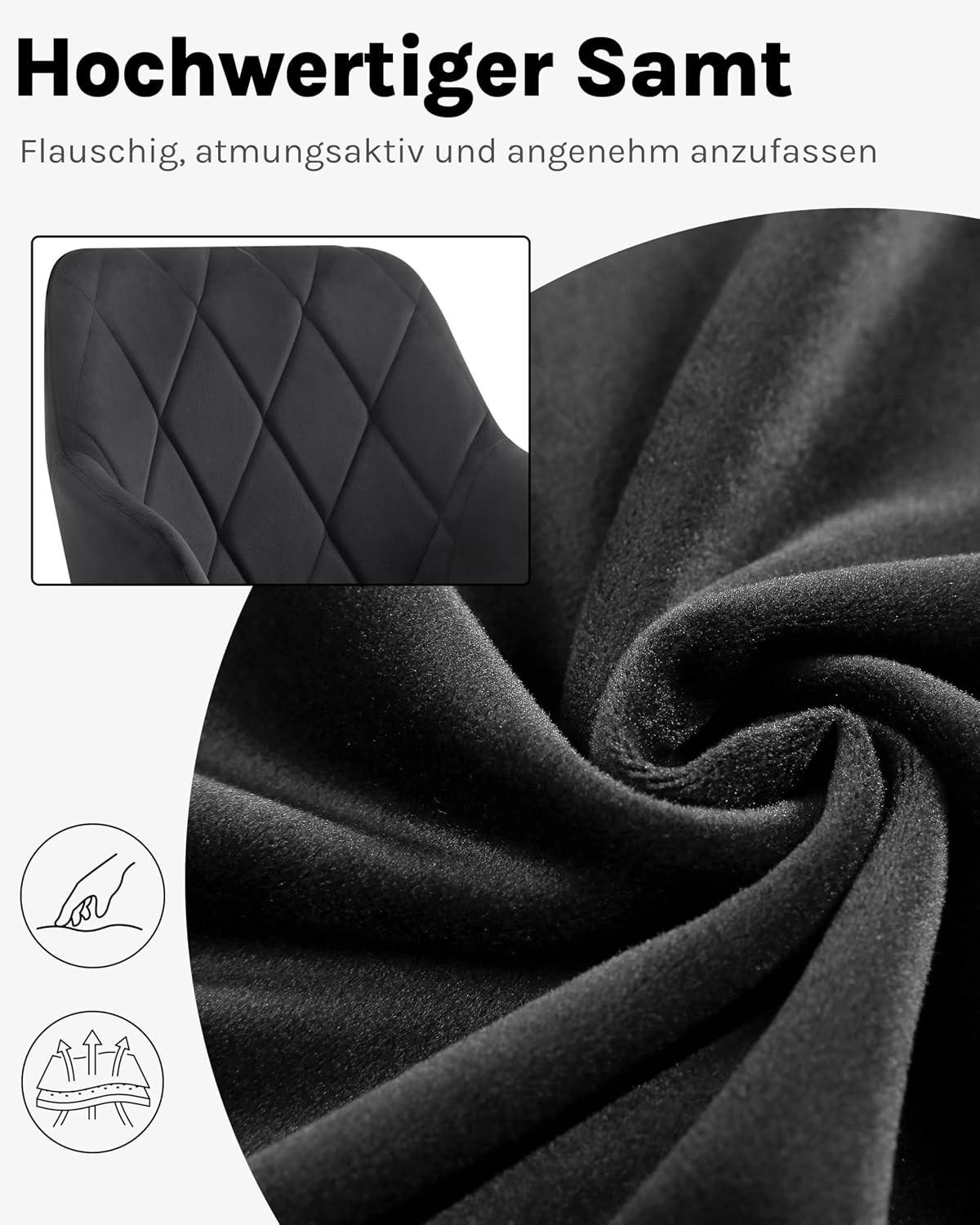 ESSZIMMERSTÜHLE 6er Set, Küchenstühle gepolstert mit Armlehnen, Schwarz - Schwarz, Kunststoff/Textil (44.5/79/46.5cm) - Woltu