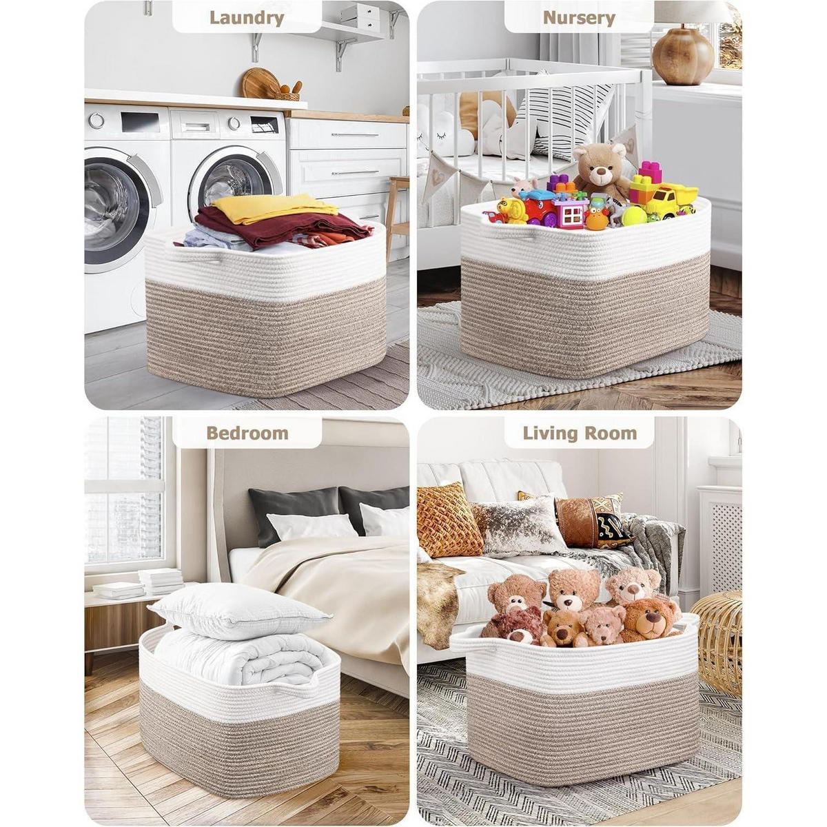 WÄSCHEKORB 2-teiliges Set Baumwolle 63 L Weiß & Braun - Multicolor, Textil (38/30/55cm)