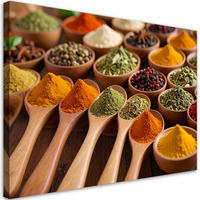 LEINWANDBILD Holzlöffel mit Gewürzen und Kräutern 90x60cm - Multicolor, Textil (90/60cm) - Feeby