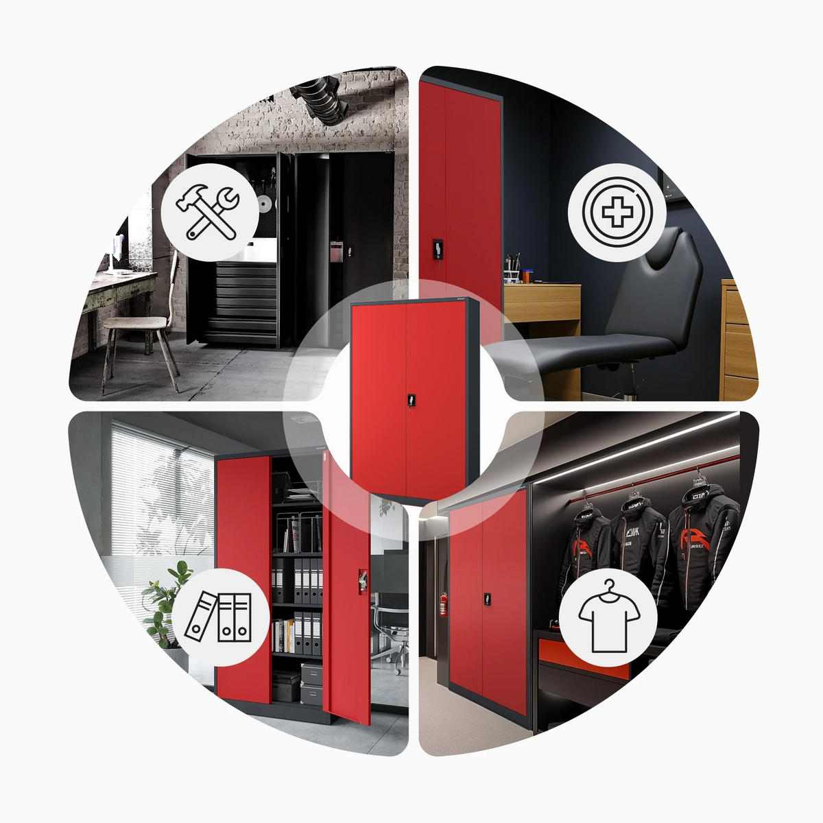 AKTENSCHRANK JAN II - Anthrazit/Rot, Metall (115/185/40cm) - Jan Nowak