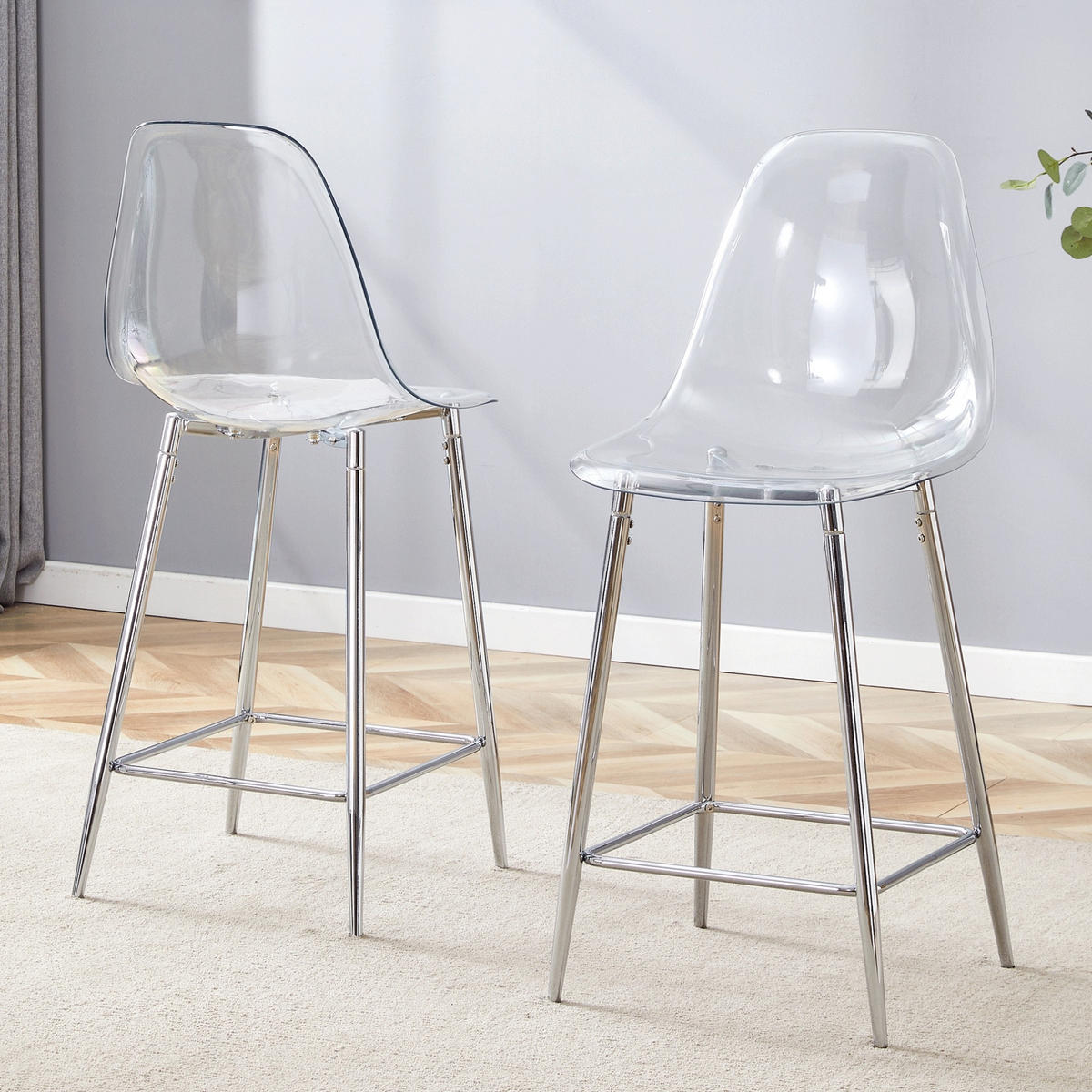 BARHOCKER 2er-Set transparent mit Metallgestell Silber - Silberfarben, Metall (45/102/51cm) - Meubliv