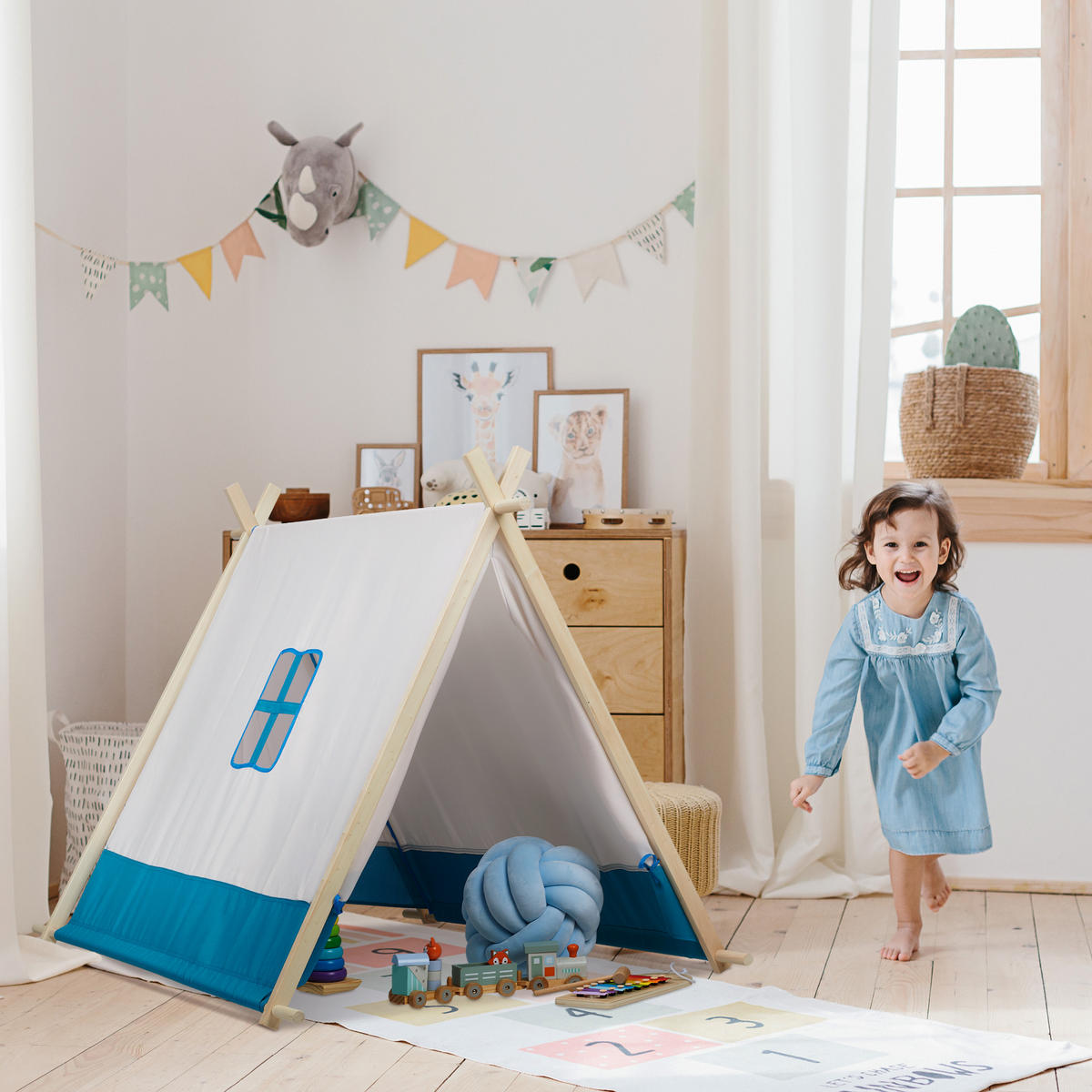 SPIELZELT - Multicolor, Holz/Textil (86/120cm) - Relaxdays