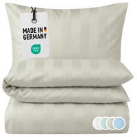 DAMAST-BETTWÄSCHE 135x200 Sand gestreift Bettbezug aus 100% Baumwolle - Made in Germany - Sandfarben, Textil (135/200cm) - Carpe Sonno