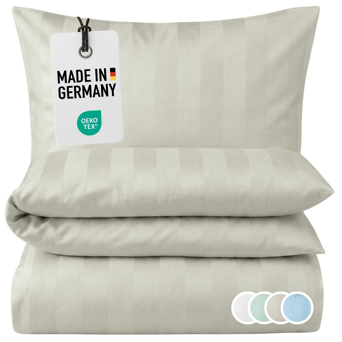 DAMAST-BETTWÄSCHE 135x200 Sand gestreift Bettbezug aus 100% Baumwolle - Made in Germany - Sandfarben, Textil (135/200cm) - Carpe Sonno