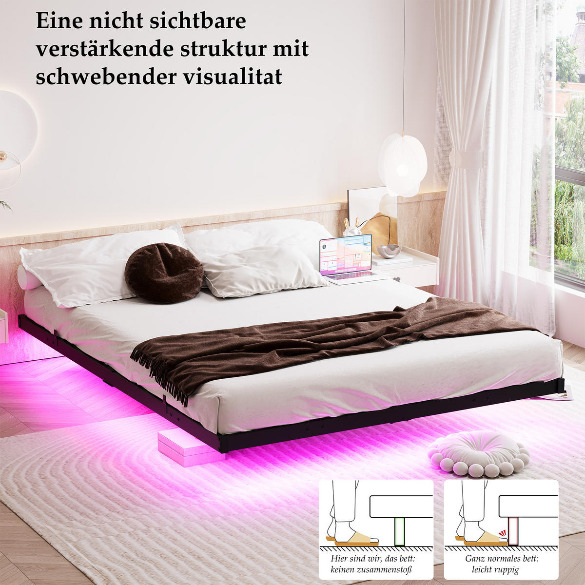 METALLBETT 140/190 cm DE-35510 mit LED und Ladestation Schwarz - Schwarz, Metall (140/190cm) - ComfortXL
