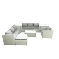 GARTENGARNITUR mit 3-SITZER SOFA,COUCHTISCH Polyrattan Hellgrau-Mix 8-Sitzer - Hellgrau/Grau, Glas/Kunststoff - Fimous