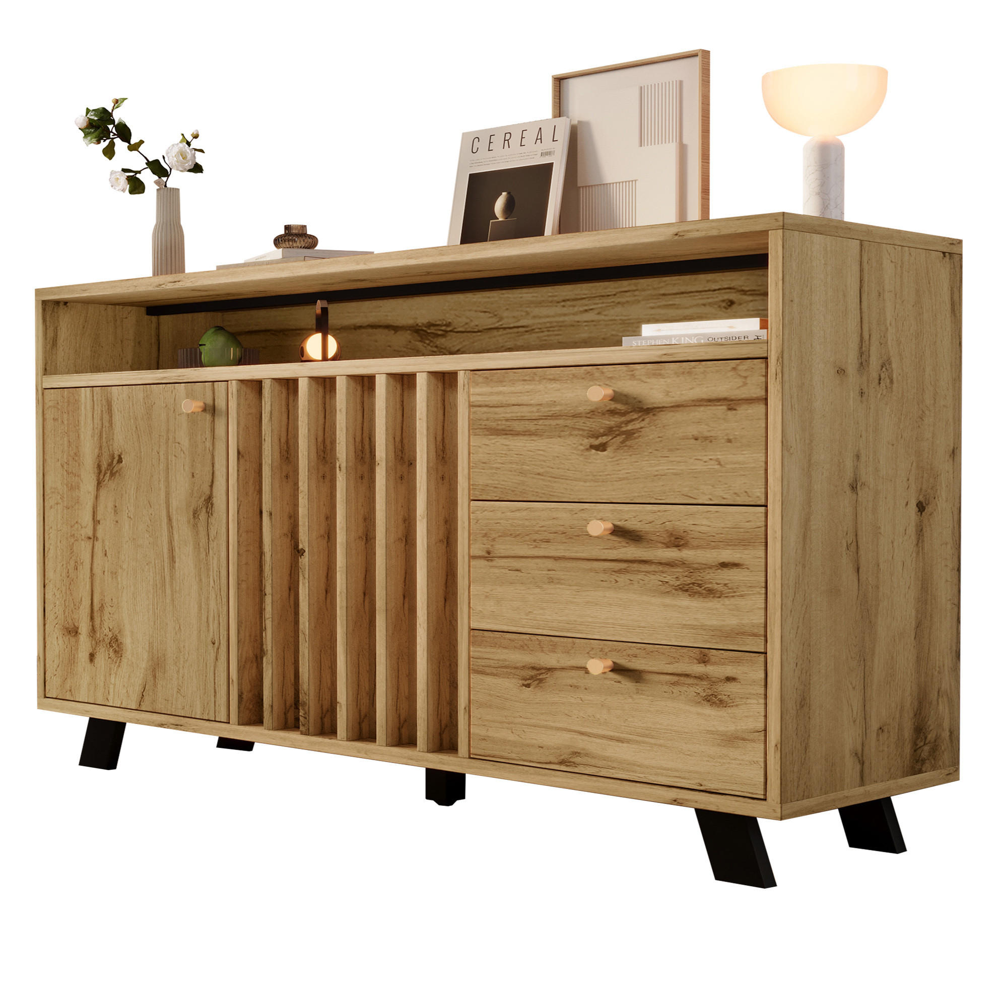 SIDEBOARD 120/40/85 cm Dunkle Eiche aus Holz mit Lamellenfront - Braun, Holz (40/85/120cm) - OKMYHOME