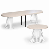 ESSTISCH rund ausziehbar 100/300/76 cm, Kaschmir, 54 cm Tischplatte + Lamellen-Metallgestell Weiß - Kaschmir/Weiß, Holzwerkstoff/Metall (100/300/76cm) - Damale Möbel