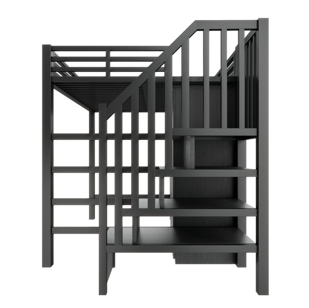 HOCHBETT 140/200 cm aus Metall und MDF mit Schreibtisch, Kleiderschrank, Regal und LED-Beleuchtung Schwarz - Schwarz, Holzwerkstoff (140/200cm) - Modenvie