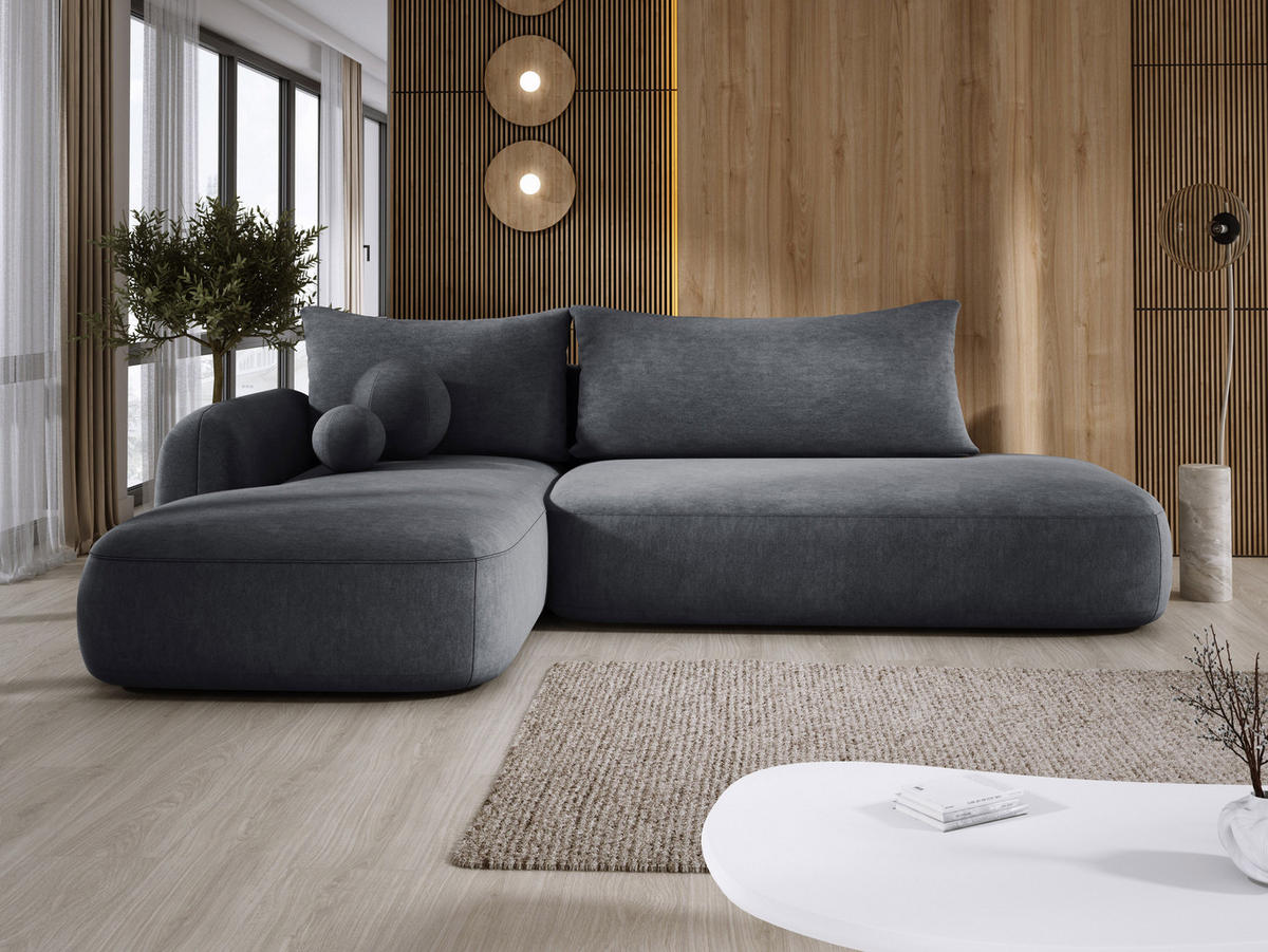 ECKSOFA BABU Mit Bettfunktion – Moderne Polsterecke Für Wohnzimmer Funktionales Schlafsofa Im Stoff CLOUD, 300x105x60cm, Linke, Grau - Grau, Holz/Textil (190/300cm) - DomoHome