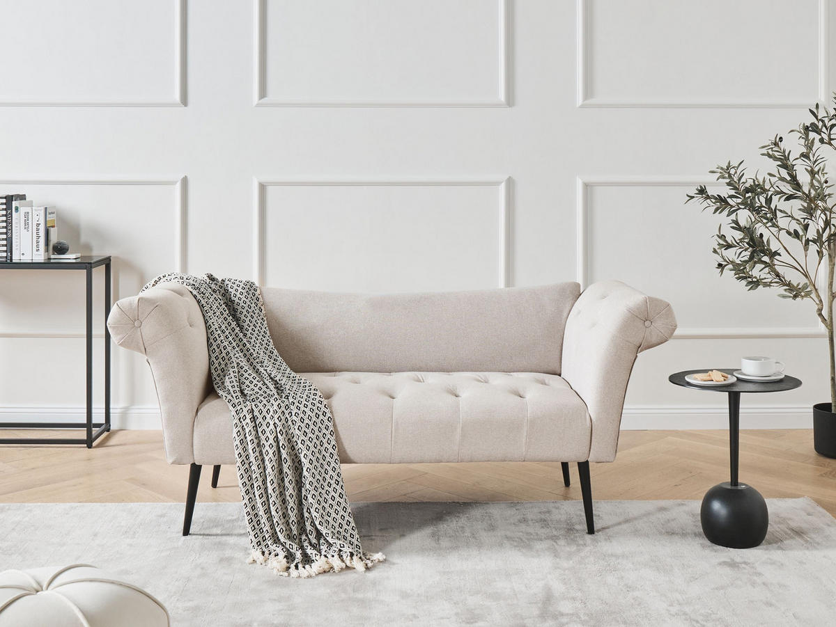 ČALOUNĚNÉ LEHÁTKO CHAISE LONGUE Látka Světle béžové Nantilly - černá/béžová, textil (175/76/69cm) - Beliani