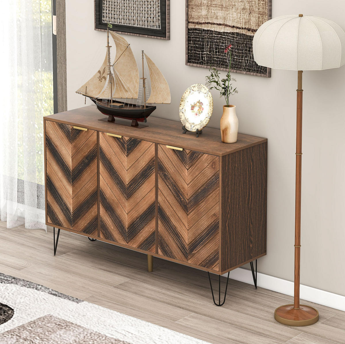 SIDEBOARD mit 3 Türen 120 cm Particle Board Natural - Braun, Holzwerkstoff (120/76.5/38cm) - Meubliv