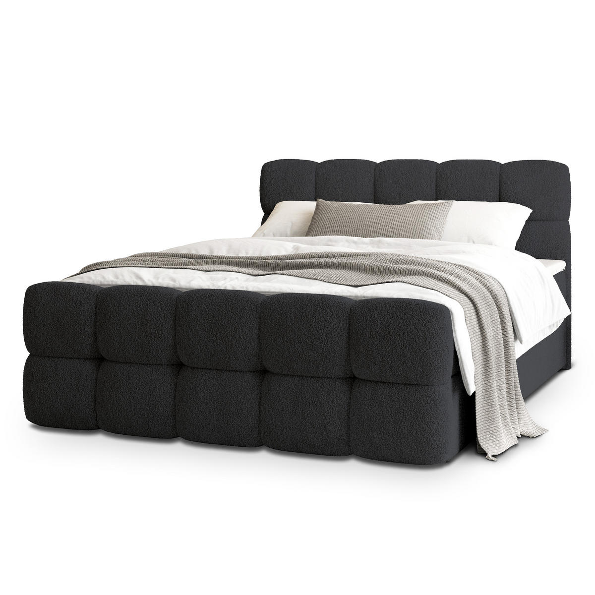 BOXBETT BRUME 180x200 cm mit Matratze und Topper, H2+H3 - Schwarz - Schwarz, Holz (180/200cm) - MASSENO