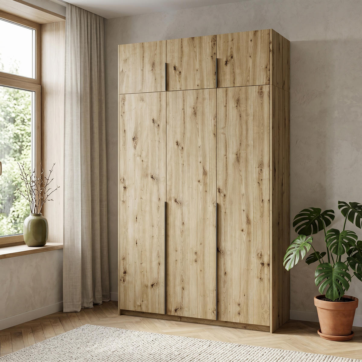DREHTÜRENSCHRANK AMARA 148/250/58cm 3-türig Eiche Artisan - Eiche Artisan, Holzwerkstoff (148/250/58cm) - MASSENO