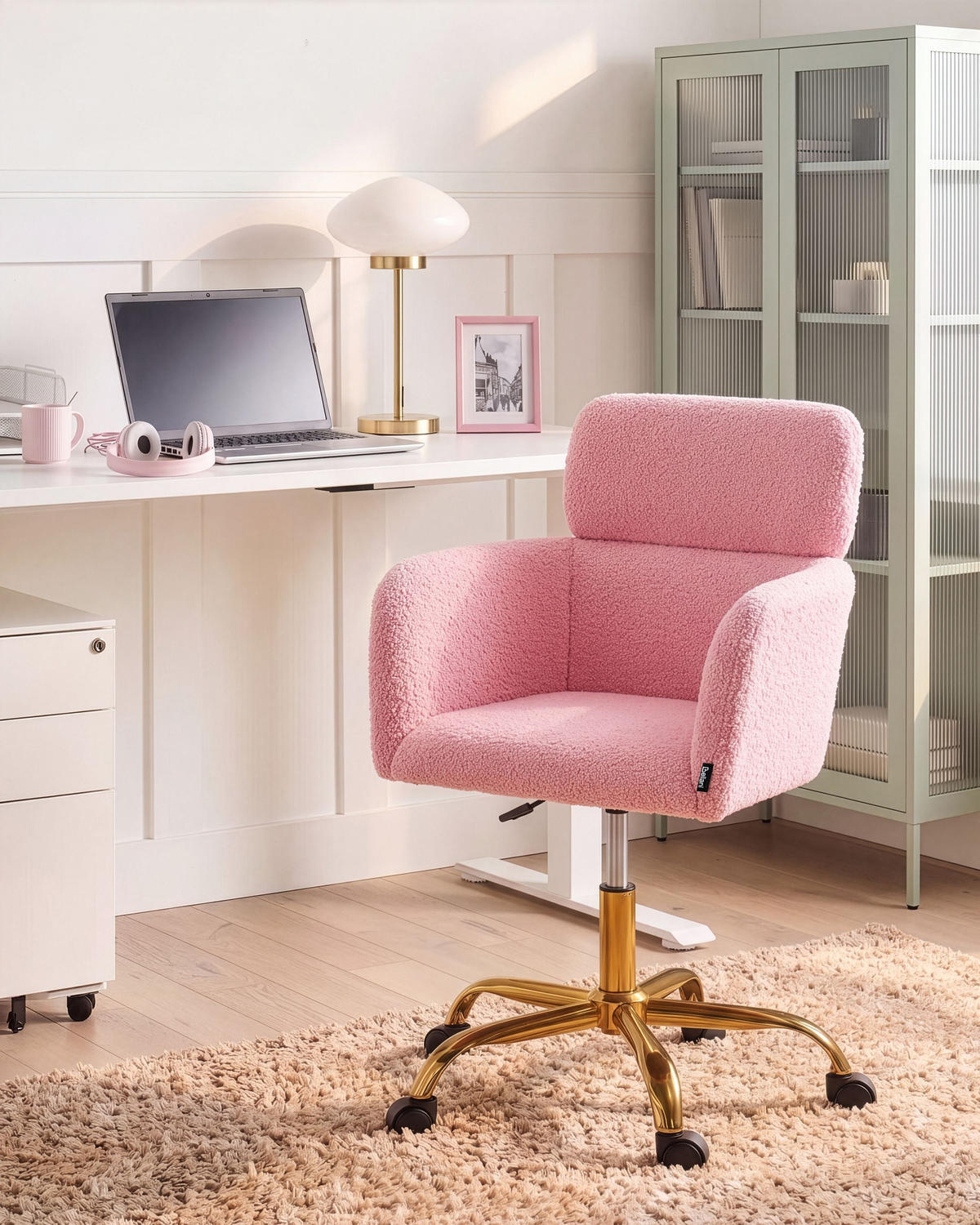 SCHREIBTISCHSTUHL Bouclé Rosa Alena - Pink, Textil (60/84/60cm) - Beliani