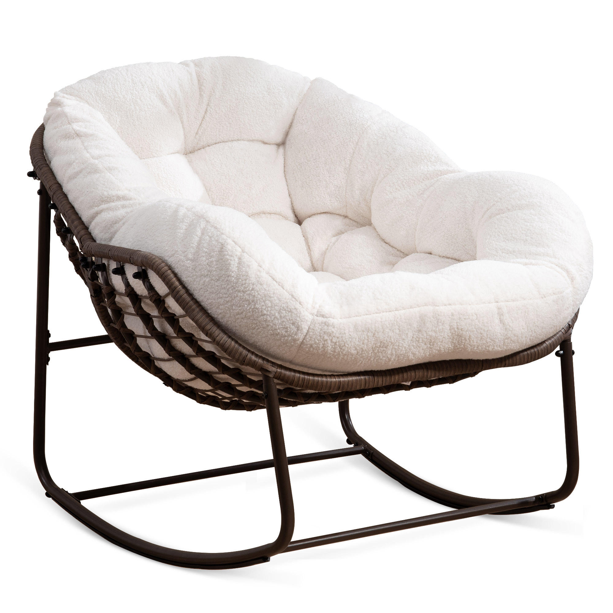 SCHAUKELSTUHL Schaukelsessel,Rattanstuhl mit Stahlrahmen,Weiß-Fleece - Weiß, Metall (94.5/80/111cm) - LVHOM