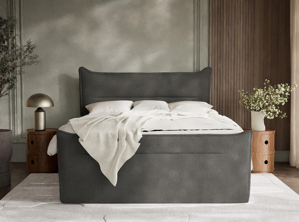 BOXSPRINGBETT Pelino 140/200 cm, in Graphit, Bettkasten, Matratze, Topper - Schwarz/Graphitfarben, Holz/Holzwerkstoff (140/200cm) - Maison de Reve