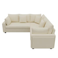 ECKSOFA 198/198/83 cm Beige mit LED‑Ambientebeleuchtung und USB‑Ladeanschluss - Beige, Holz/Textil (198/198cm) - Oxeza