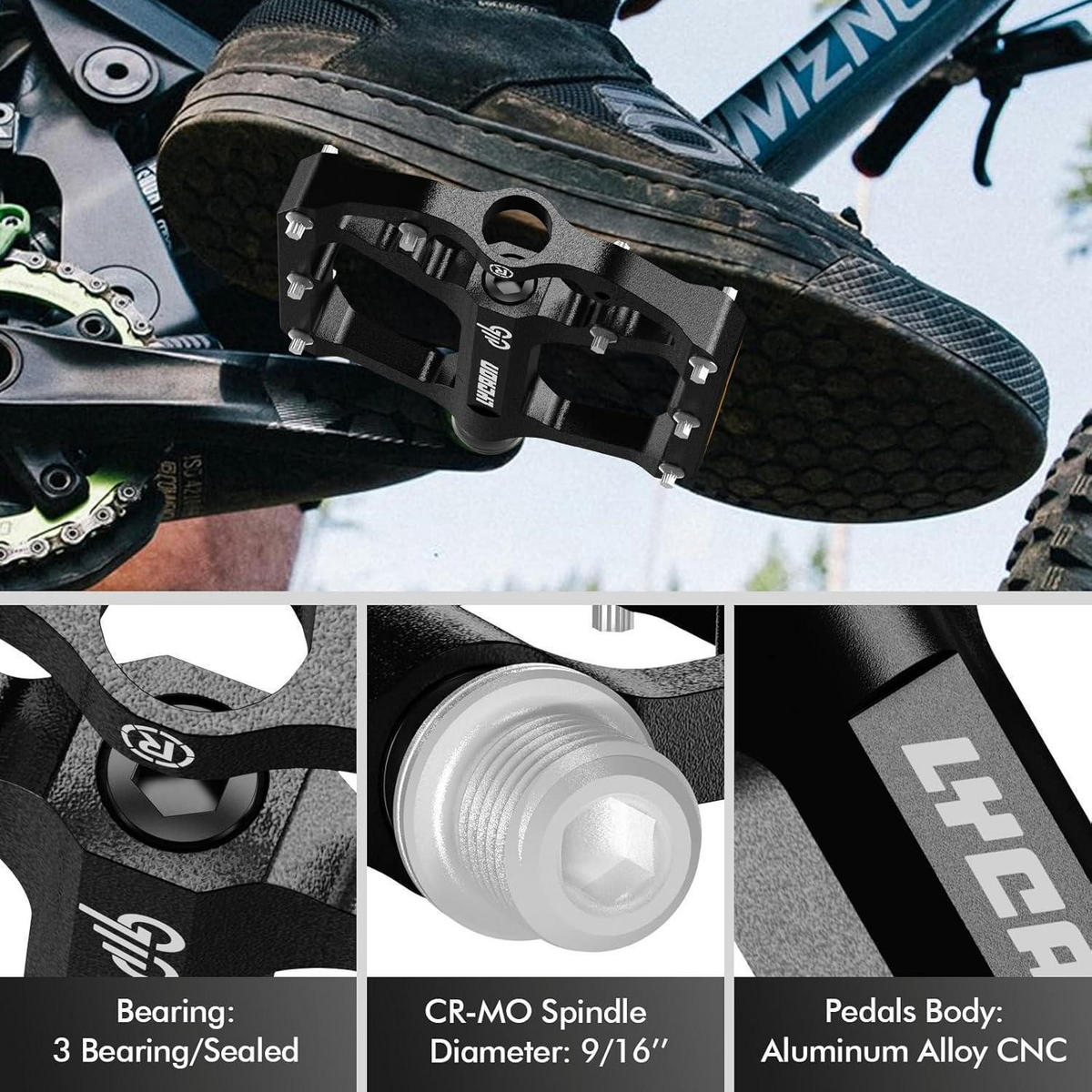 FAHRRADPEDALE Aluminium Schwarz 9/16'' 3 Lager - Schwarz, Metall (9.7/1.8/10.4cm)