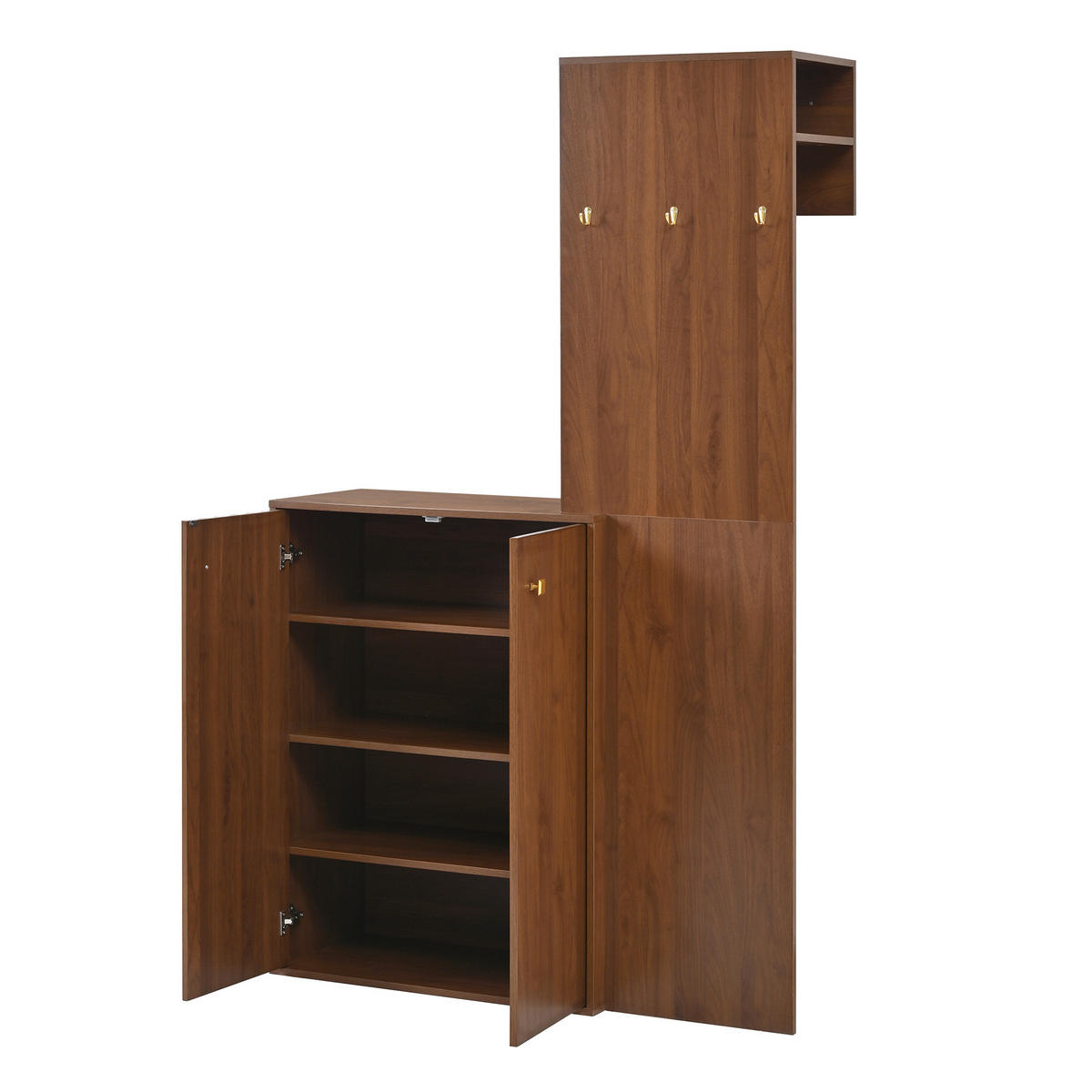 SCHUHSCHRANK aus MDF 115x38,5x191,5cm in Nussbaum mit Garderobe - Nussbaumfarben, Holzwerkstoff (115/191.5/38.5cm) - Modfu