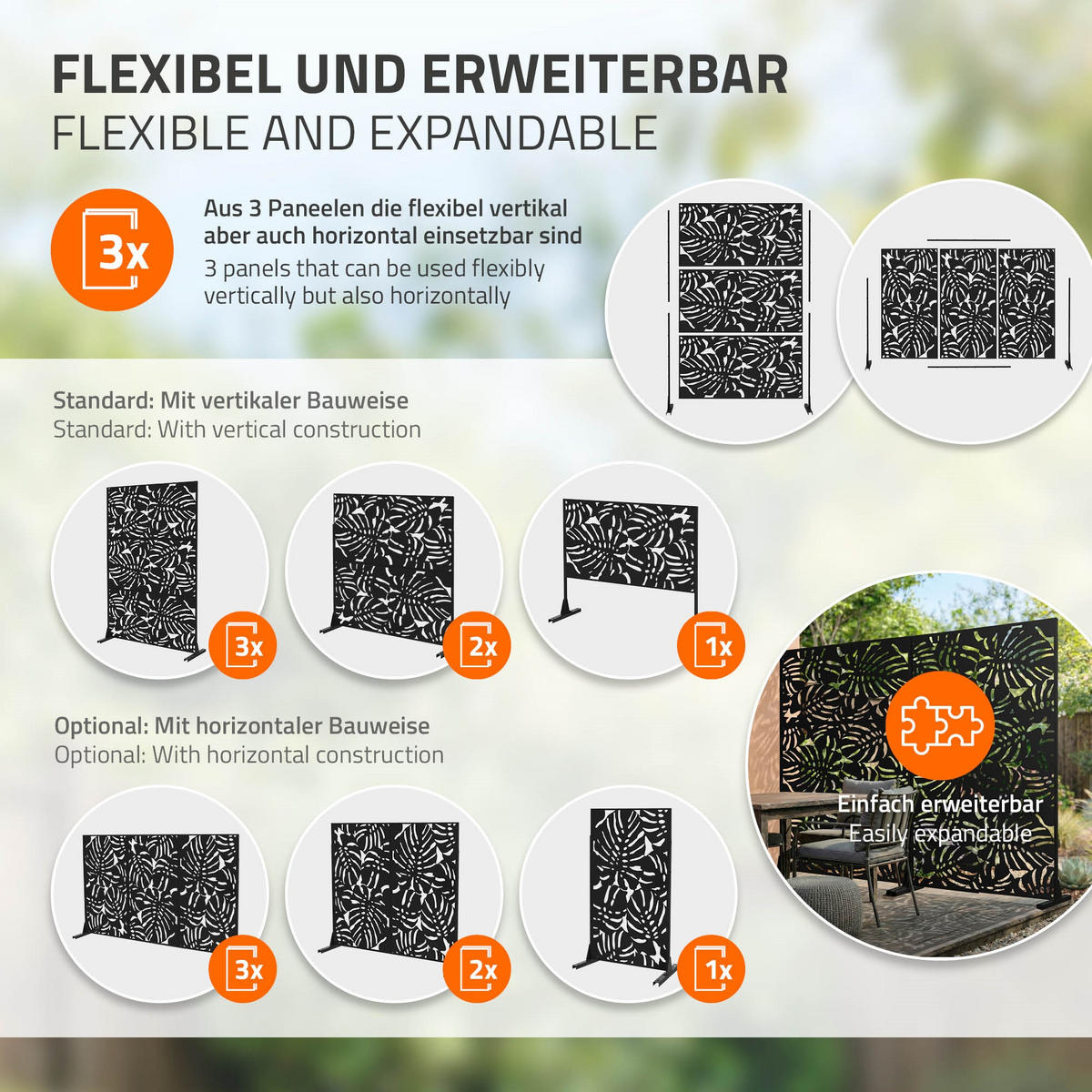 METALL-SICHTSCHUTZ Roma 120x180 cm Schwarz aus Stahl - Schwarz, Metall (120/183cm) - ML-DESIGN