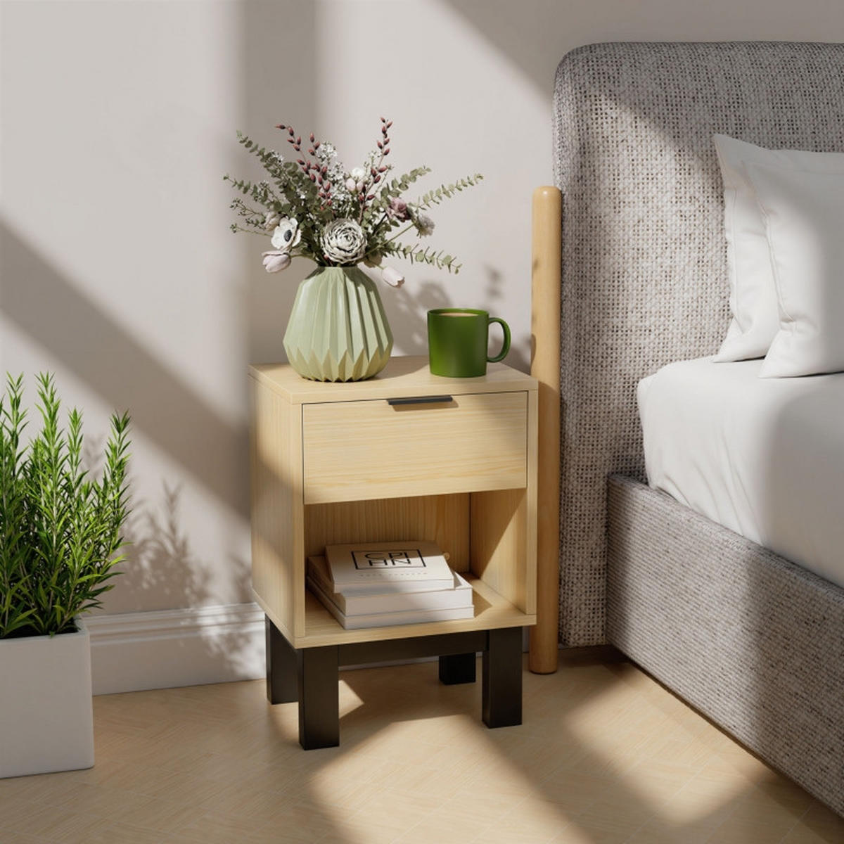 NACHTTISCH 26/35/50 cm Eiche aus Holzwerkstoff mit Schublade - Braun, Holz (26/50/35cm) - OKWISH