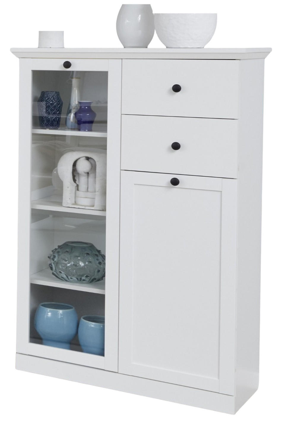 HIGHBOARD weiß matt 81 x 129 cm, Kommode im Landhaus-Stil - Silberfarben/Weiß, Glas/Holzwerkstoff (81/129/41cm) - Top.Furn