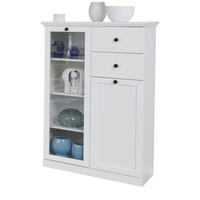 HIGHBOARD weiß matt 81 x 129 cm, Kommode im Landhaus-Stil - Silberfarben/Weiß, Glas/Holzwerkstoff (81/129/41cm) - Top.Furn