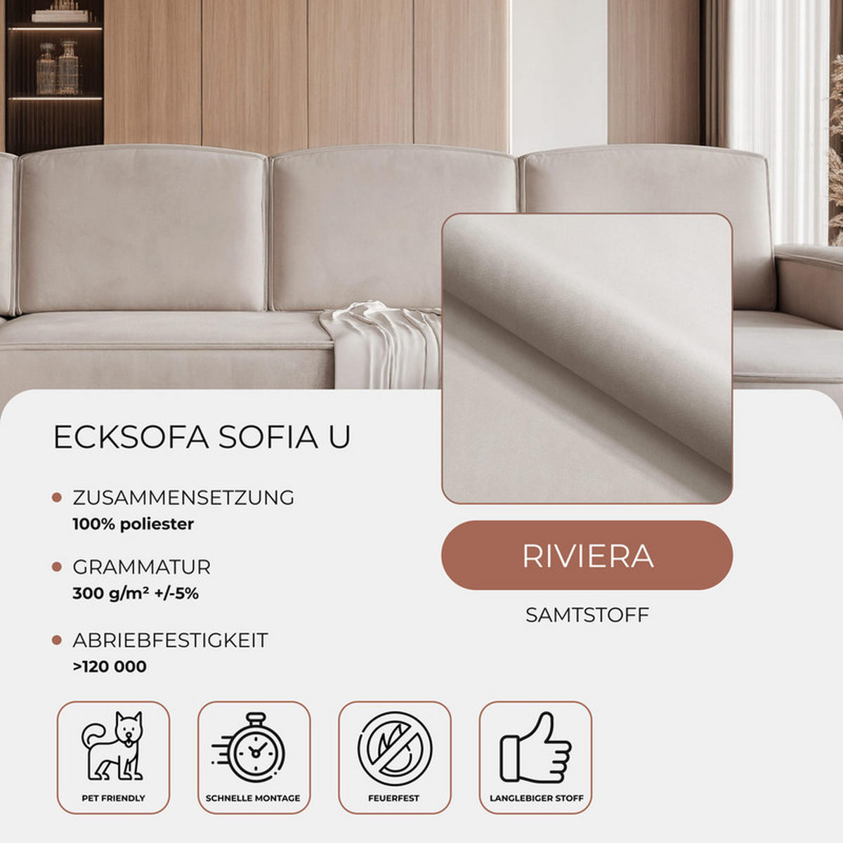 WOHNLANDSCHAFT SOFIA mit Schlaffunktion und Bettkasten Beige - Beige, Holzwerkstoff/Kunststoff (316/88/157cm) - Idohome